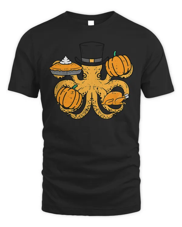 Thanksgiving Pilgrim Octopus Pumpkin Funny Men Women Kids T-Shirt