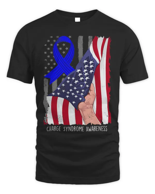 Charge Syndrome Shirt Awareness American Flag Blue Ribbon