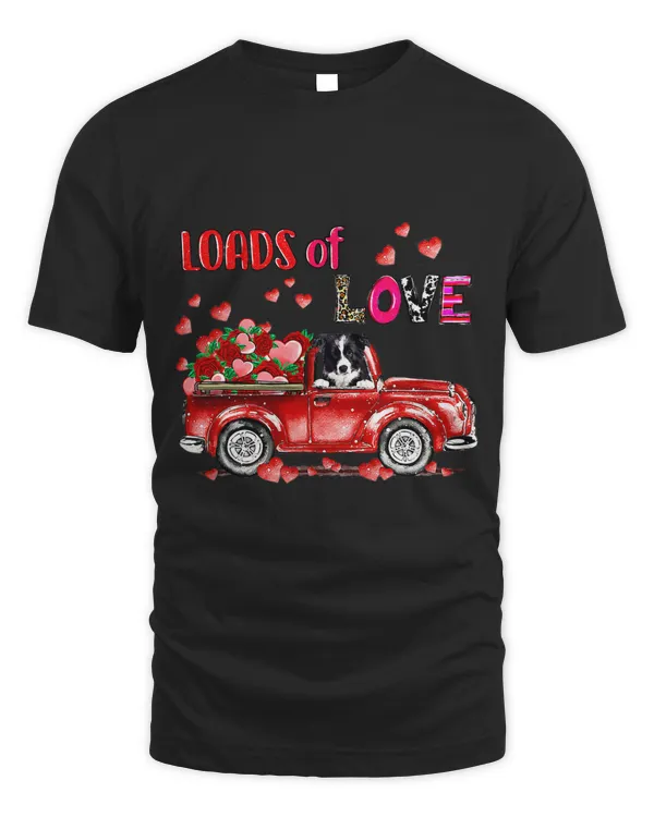 Cute Border Collie Dog Driving Red Truck Happy Valentines