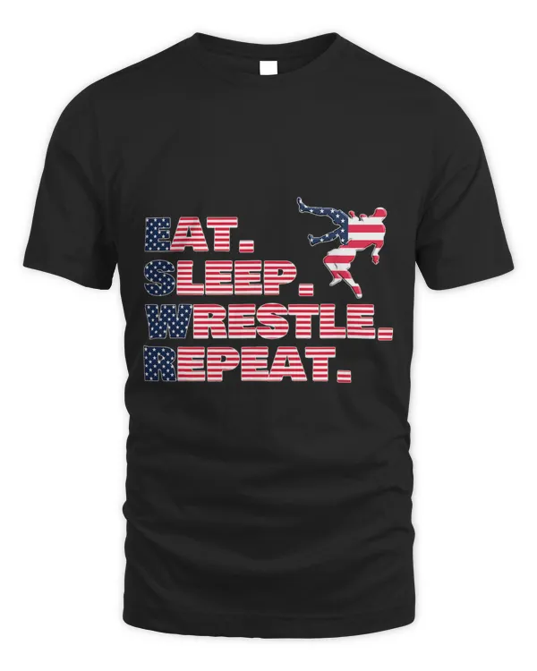 Eat Sleep Wrestle American Flag Wrestling T Shirt
