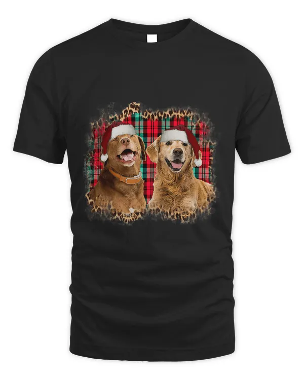 Merry Christmas Plaid Golden Retriever Pitbull Dog Santa T-Shirt