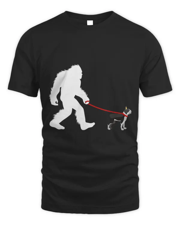 Bigfoot Walking Boston Terrier Shirt Dog Walker