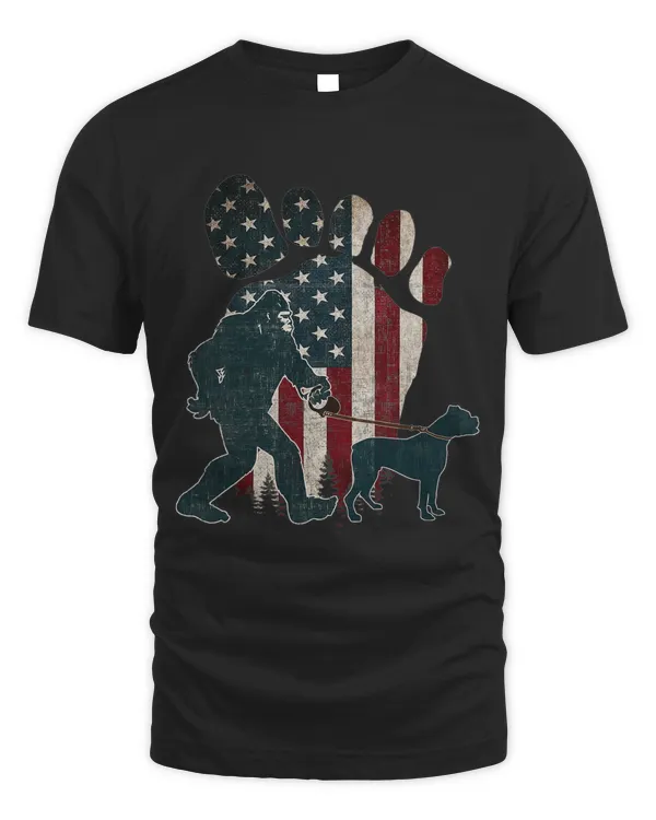 Bigfoot Walking Boxer Silhouette American Usa Flag Dog