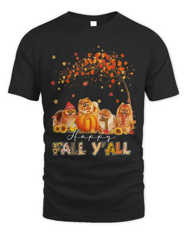 Happy Fall Yall Pomeranian Autumn Lover Pumpkins Halloween