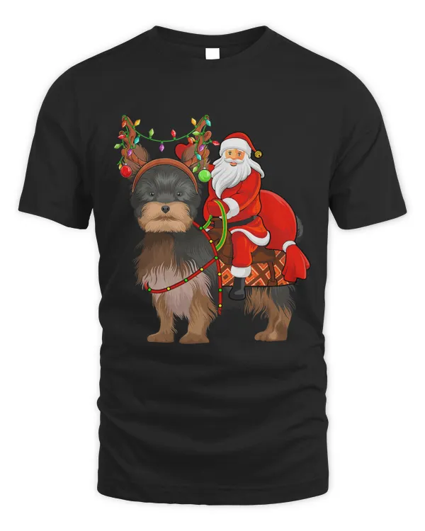 Xmas Holiday Santa Riding Yorkshire Terrier Dog Christmas