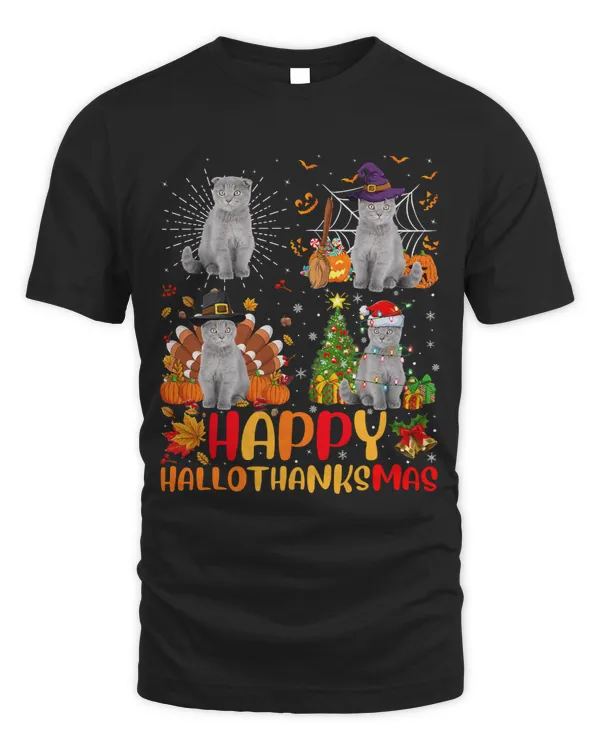 Halloween Christmas Funny Scottish Fold Cat Hallothanksmas