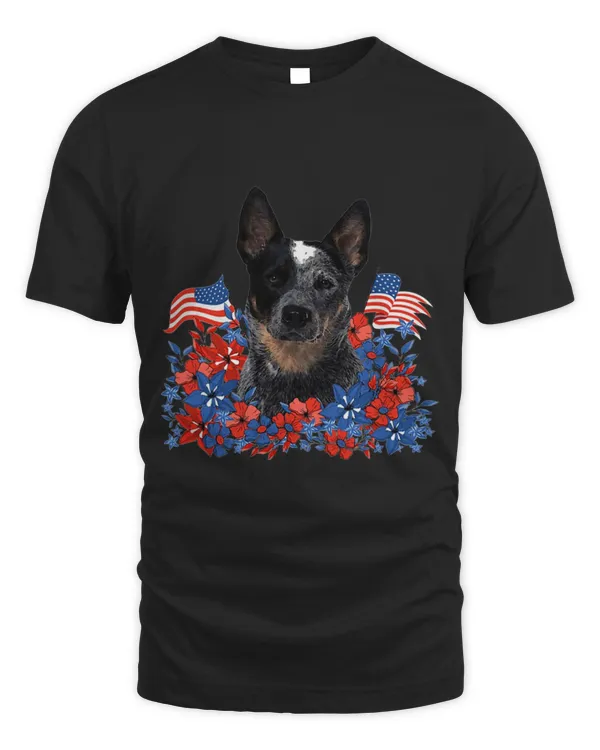 Heeler Independent Flowers Dog American Flag