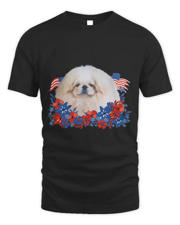 Pekingese Independent Flowers Dog American Flag