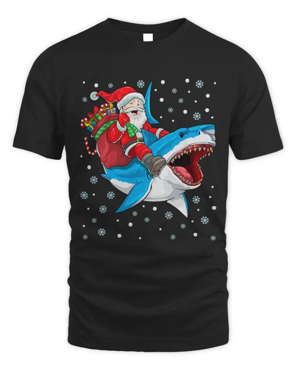 Santa Claus Riding Shark Christmas Merry Sharkmas Xmas Boys