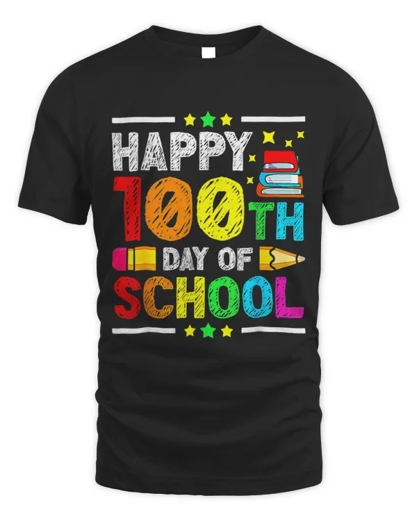 Happy 100th Day Of School Pencil Chalk Colors Kids 100 Days