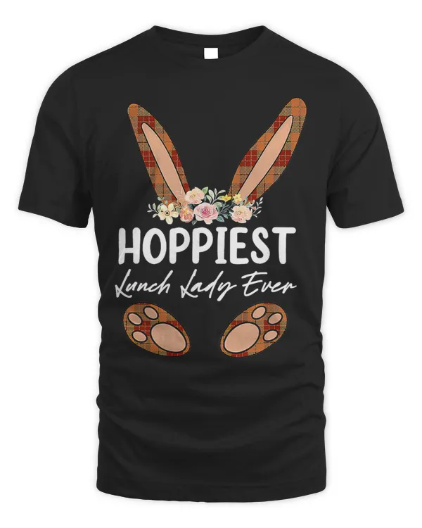 Hoppiest Lunch Lady Ever Buffalo Plaid Women Girl Easter Day