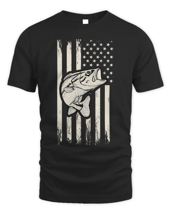 American Flag and Large Mouth Bass Fish Graphic Fishing Flag Pullover Hoodie