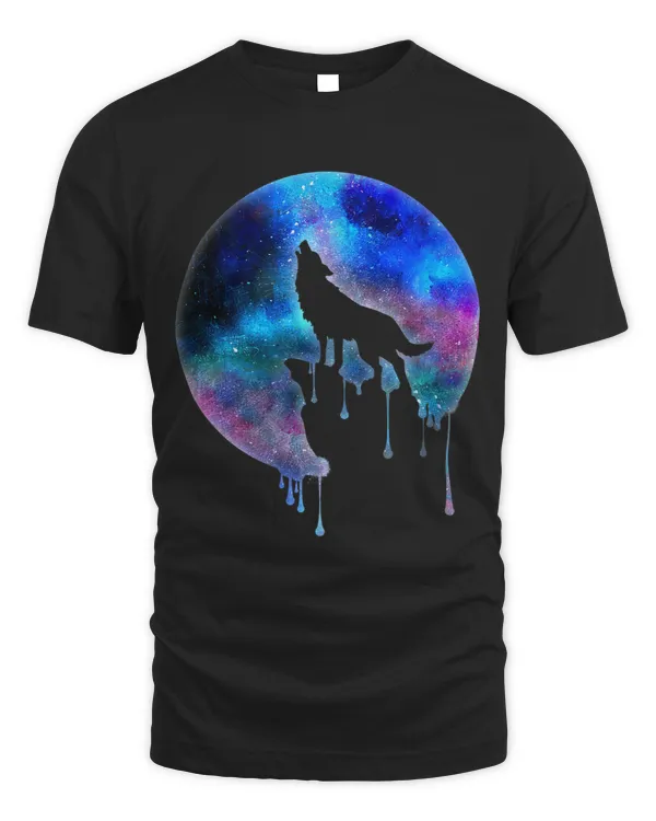 Full Moon Howling Wolf Galaxy Psychedelic Watercolor