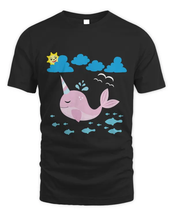 Kids Small narwhal and fish sun clouds and seagulls