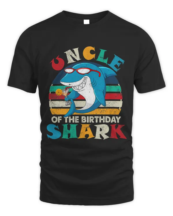 Uncle Of The Birthday Shark Funny Retro Uncle Shark