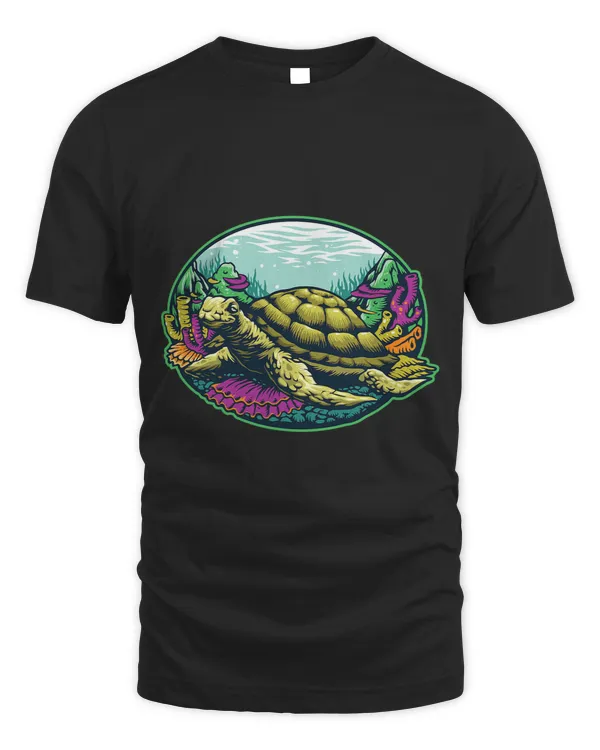 Underwater Sea Turtle in Coral Reef Statement Graphic Tee