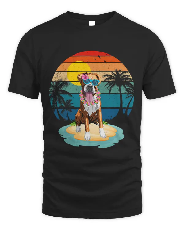 Vintage Beach Tropical Summer Vacation Boxer Dog Lover Funny