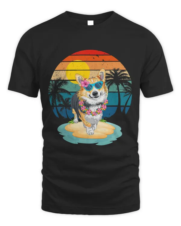 Vintage Beach Tropical Summer Vacation Corgi Dog Lover Funny