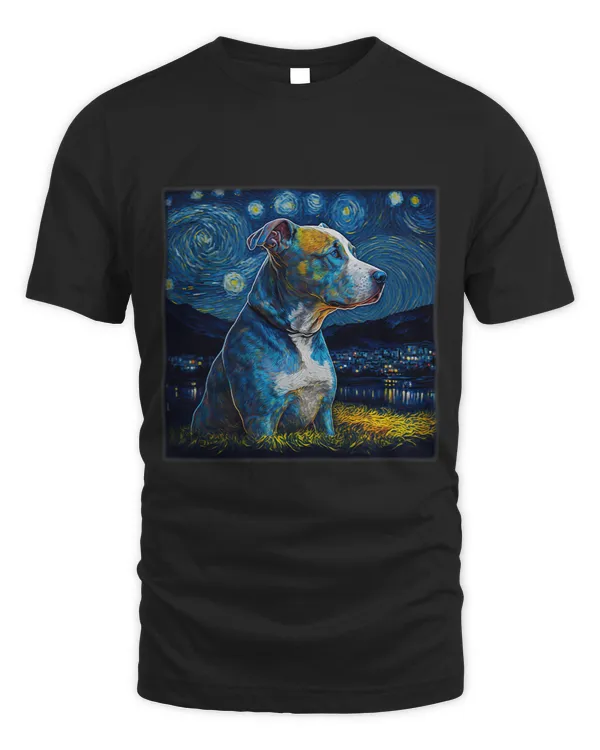 Surrealism Starry Night Pit Bull dog