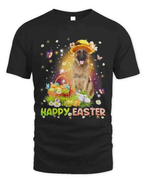 Happy Easter Cute Bunny Dog German Shepherd Eggs Basket