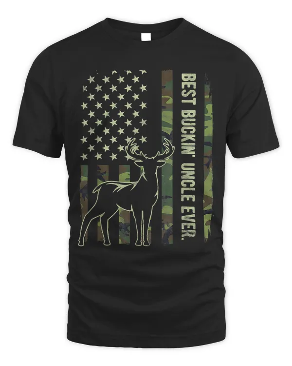 Mens Best Buckin Uncle Ever Camo American Flag Deer Hunting