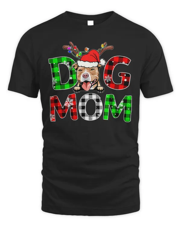 Bully Mom Buffalo Plaid Xmas Pajama Reindeer Horn 187 Pitbull Dog
