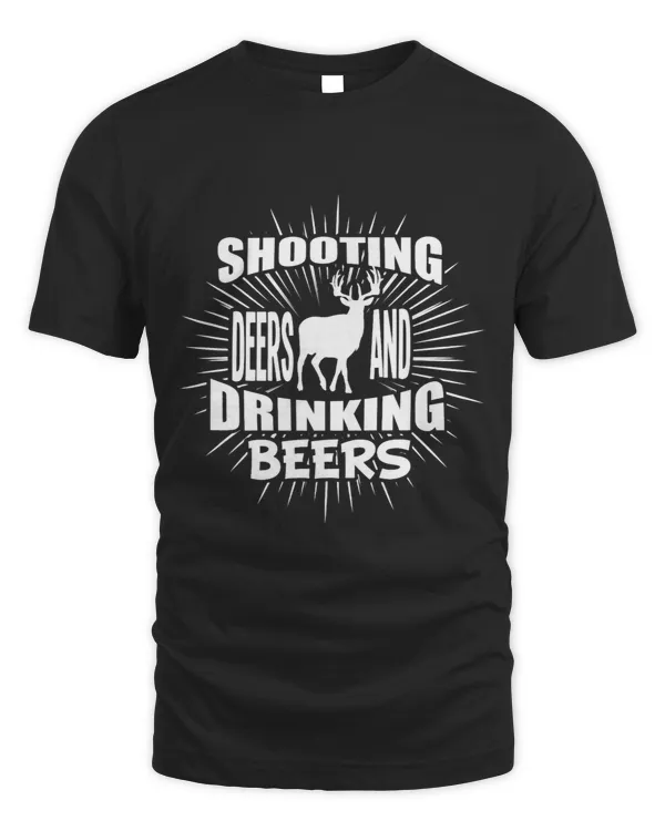 Funny Hunting Shirt Shooting Deers Drinking Beers TShirt Men 8