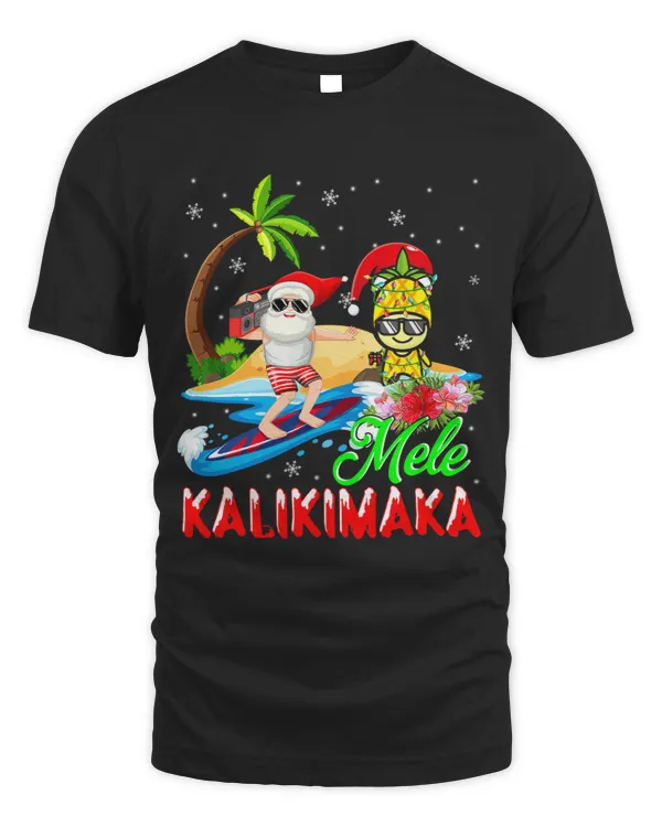 Mele Kalikimaka Merry Xmas Hawaiian Pineapple Santa Surfing