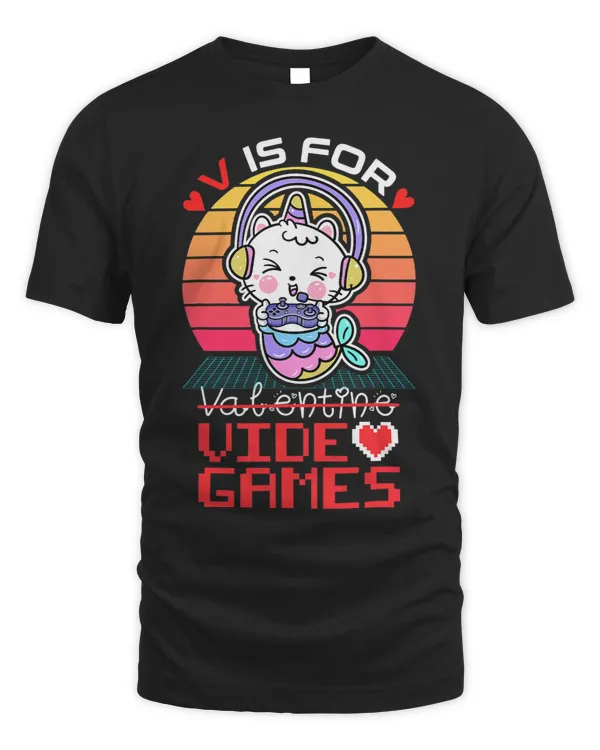 Caticorn V Is For Video Games Funny Gamer Valentines Day