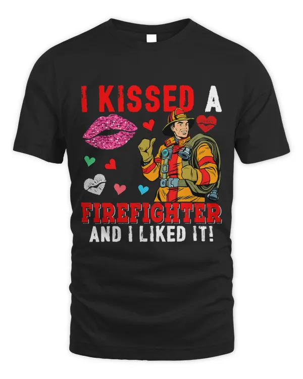 I Kissed A Firefighter Valentine Lips Hearts Funny Couple