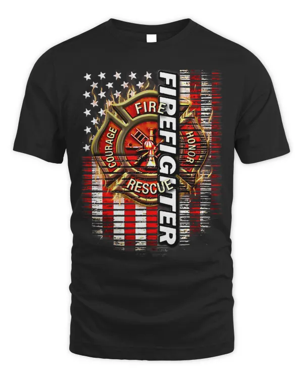 Bravery Firefighter Fight Honor Courage Rescue USA Flag Tee