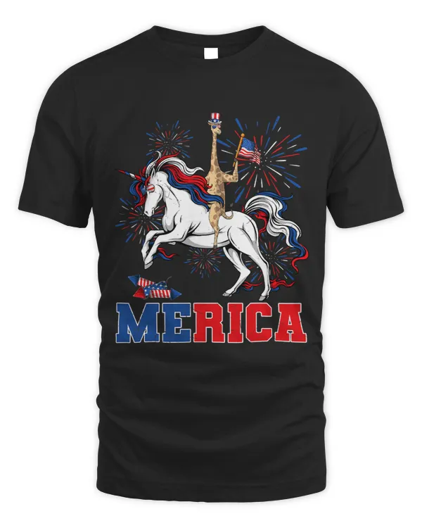 Funny Merica Giraffe Unicorn American Flag Happy 4th Of July