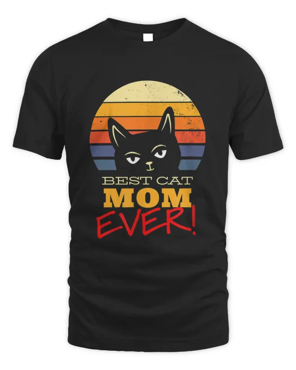 Best Cat Mom Ever  Funny Black Cat Quote Retro Sunrise