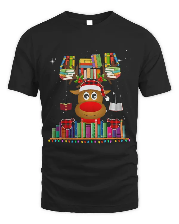 Christmas Library Red Deer Tees For Librarian And Book Lover