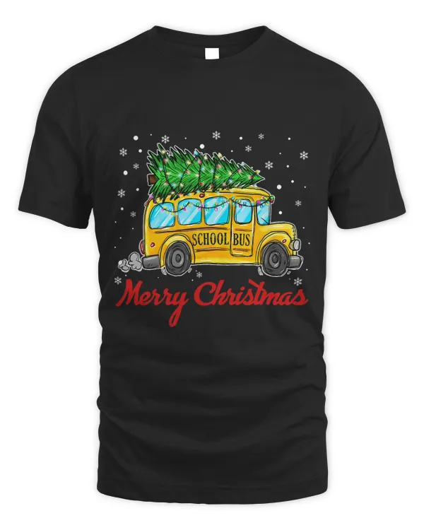 Christmas Tree On School Bus Lights Pajama Driver Funny Xmas