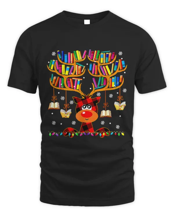 Retro Christmas Library Red Deer Gift For Librarian And Book