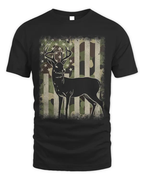 Whitetail Buck Deer Hunting Hunter Camouflage Camo US Flag