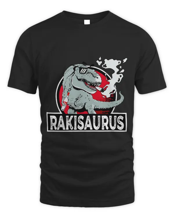 Raki saying dinosaur with raki bottle pun rakisaurus raki