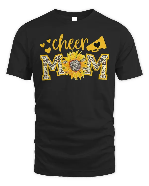 Cheer Mom Megaphone Cute Sunflower Leopard Cheetah T-Shirt