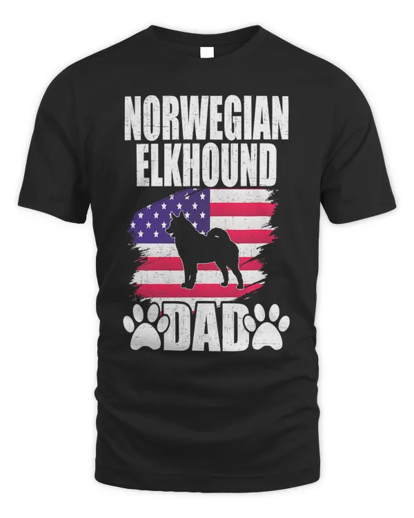 Norwegian Elkhound Dad Dog Lover American US Flag T-Shirt