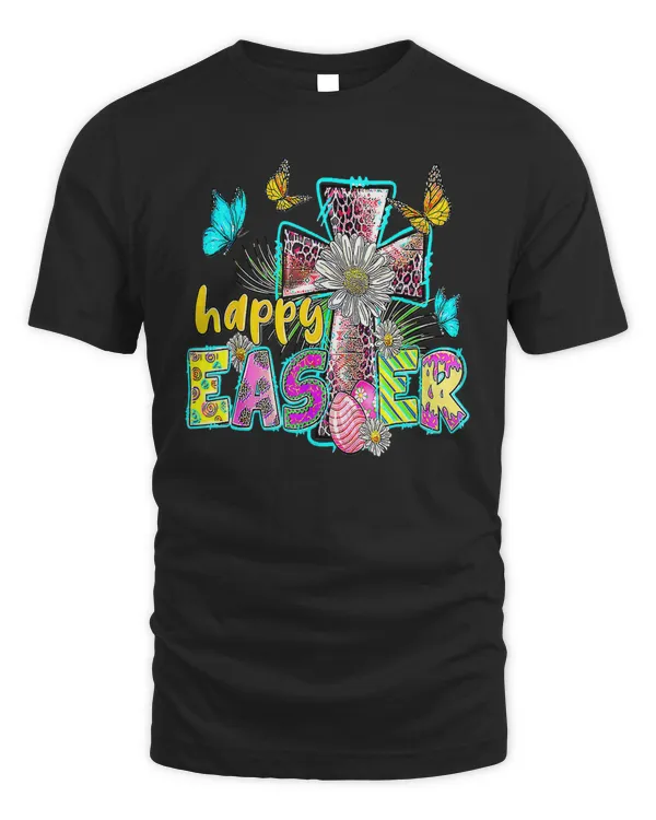 Happy Easter Egg Christian Leopard Jesus Cross Butterfly T-Shirt