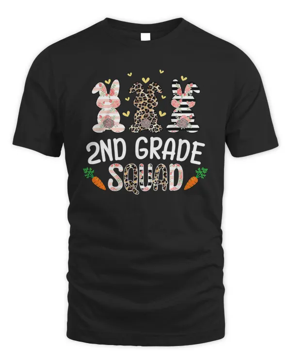 Cute Bunnies 2nd Grade Teacher Squad Easter Day Leopard Pink T-Shirt