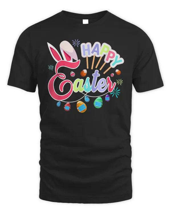 Happy Easter Day Colorful Egg Face Mask Hunting Cute Easter T-Shirt