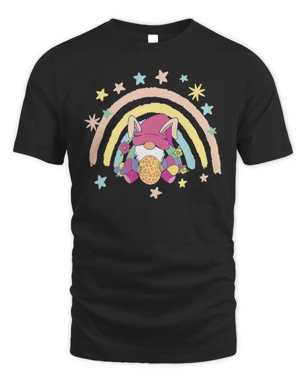 Floral Rainbow Easter Bunny Spring Gnome Egg Hunting Basket T-Shirt