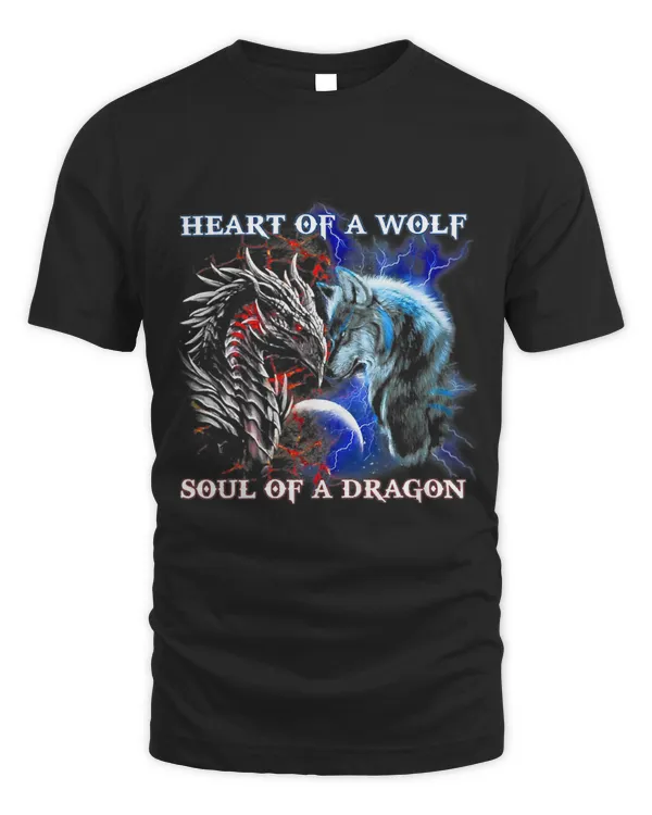Heart Of Wolf Soul Of A Dragon - Cool dragon - wolf warrior T-Shirt