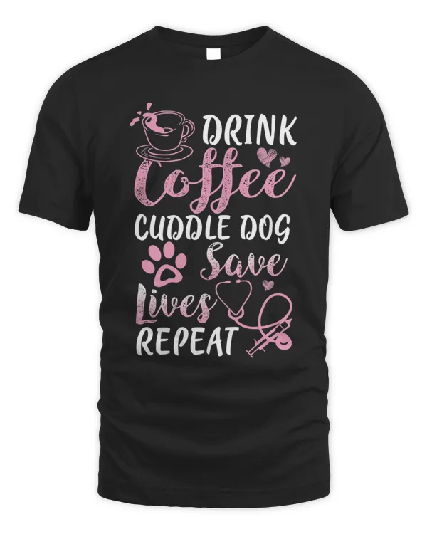 Nurse Dog Coffee Shirt Cute Paw Print For A Nurse Dog Mom Shirt T-Shirt
