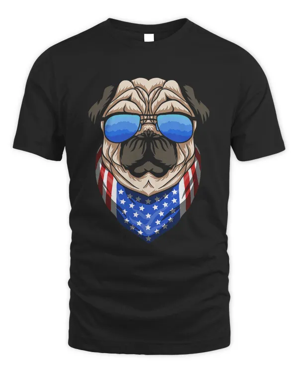 Pug Dog on Sunglasses USA Flag