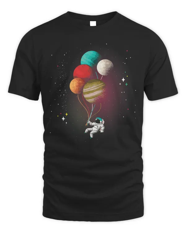 Astronaut Stars Planet Balloons Floating In Space Galaxy T-Shirt