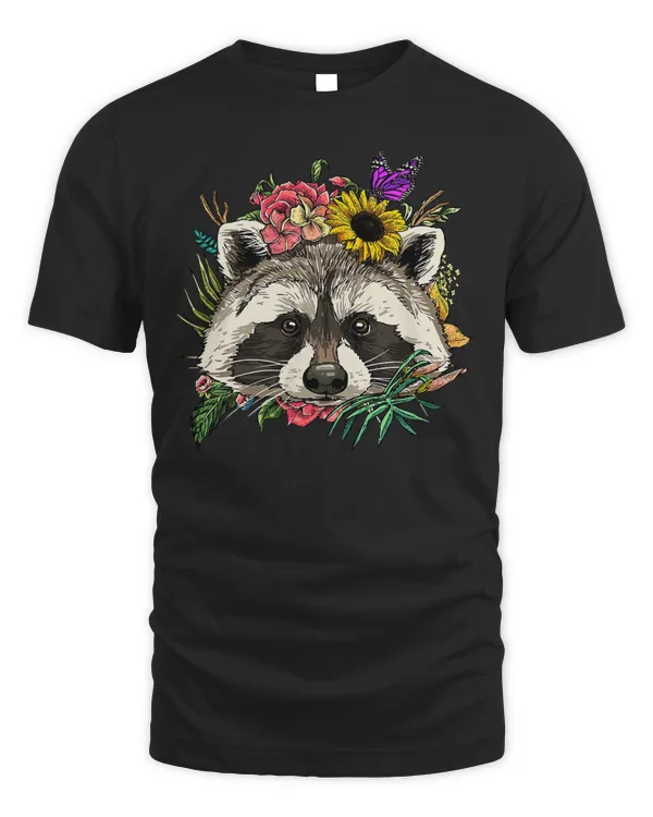 Floral Raccoon Spring Nature Raccoon Lovers Women Men T-Shirt