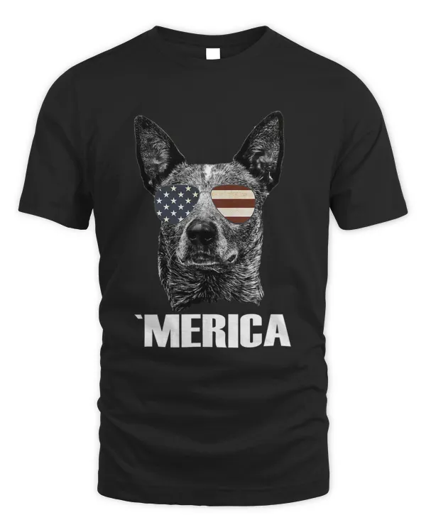 4th July Blue Heeler Dog Merica Patriotic USA Flag Cute T-Shirt